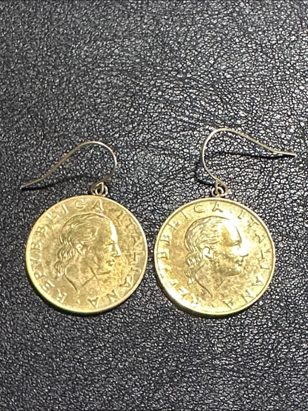JCM 1981 & 1988 Italy 200 Lire Coins 14k Wire Back Drop Earrings